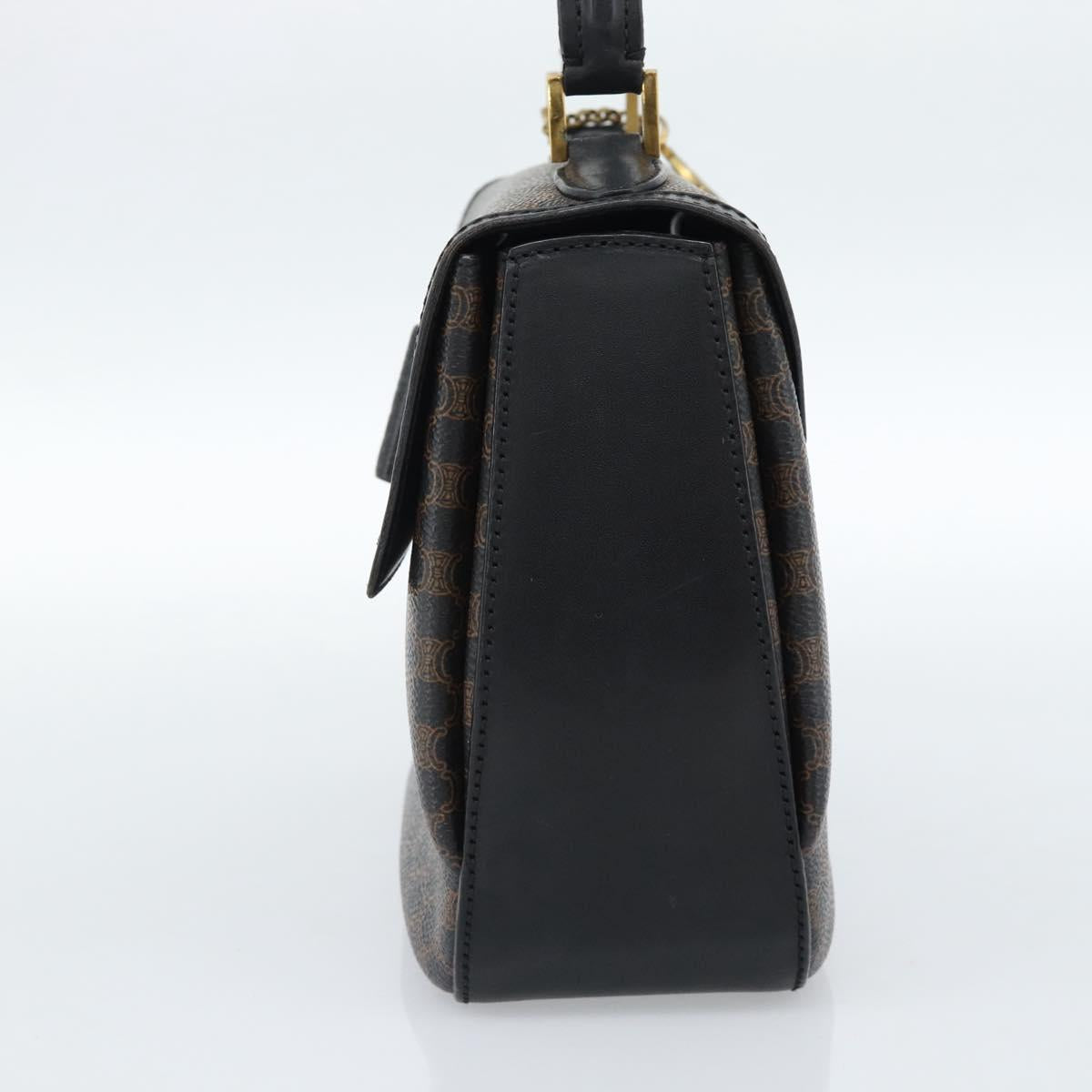 CELINE Macadam Canvas Circle Hand Bag PVC Leather Black Gold Auth 185653A