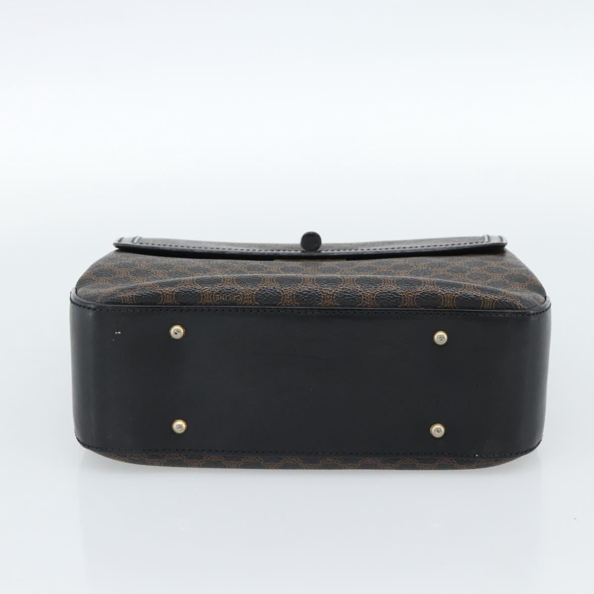 CELINE Macadam Canvas Circle Hand Bag PVC Leather Black Gold Auth 185653A