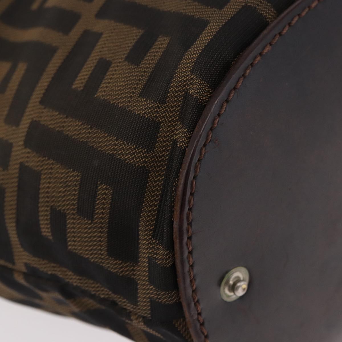 FENDI Zucca Canvas Hand Bag Black Brown Auth 185654