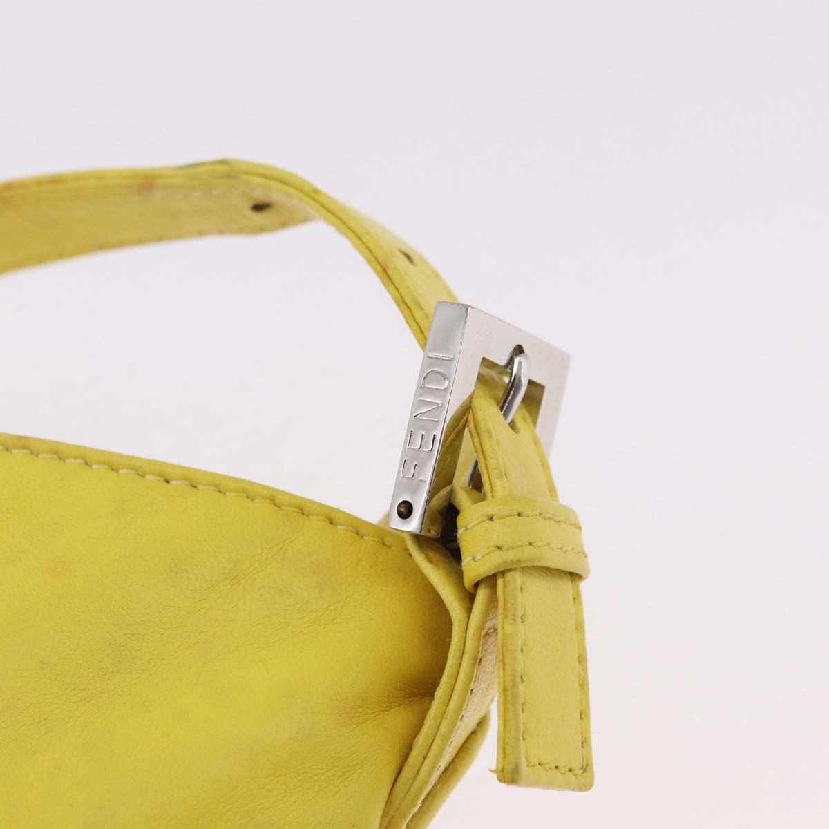 FENDI Mamma Baguette Shoulder Bag Leather Yellow Silver Auth 185657