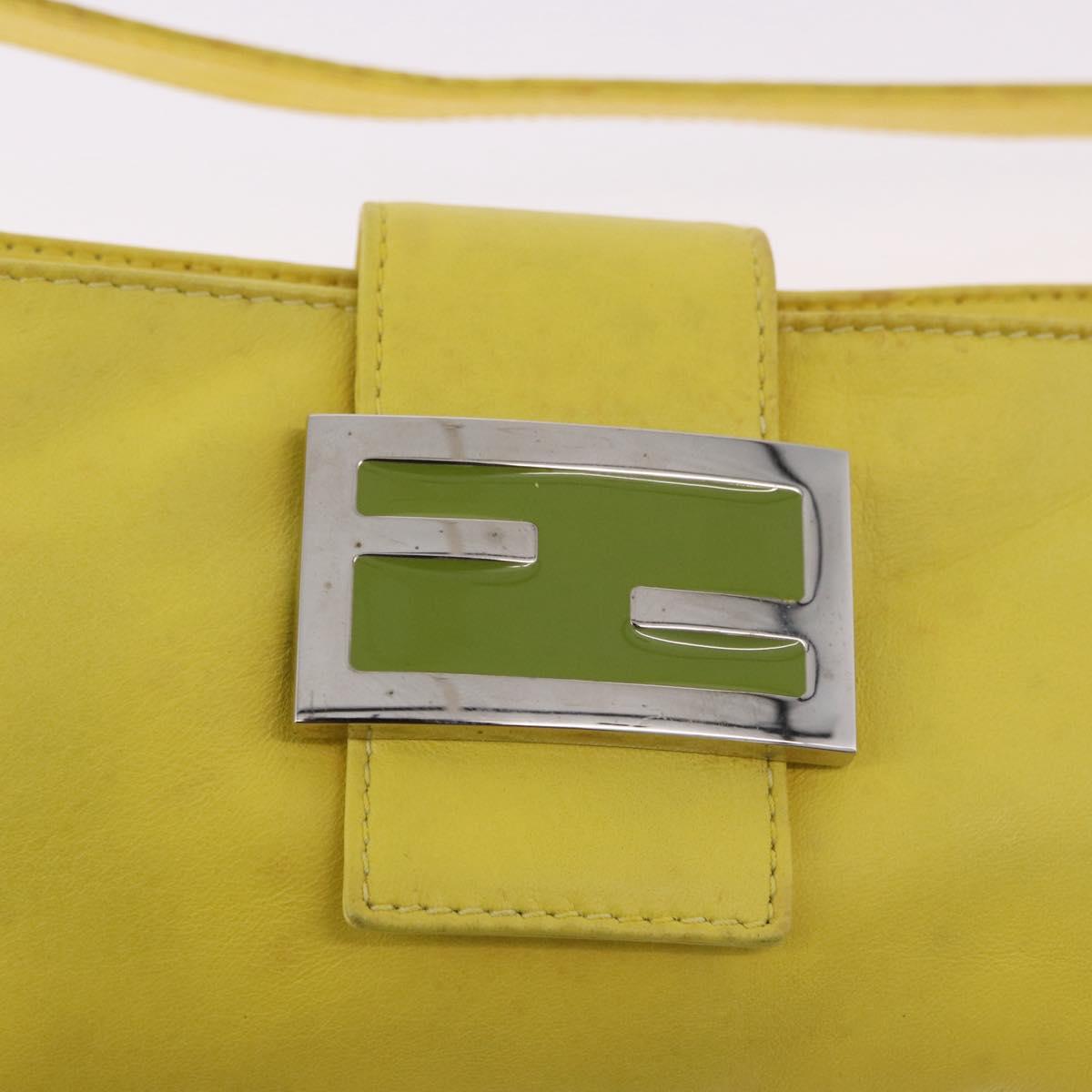 FENDI Mamma Baguette Shoulder Bag Leather Yellow Silver Auth 185657