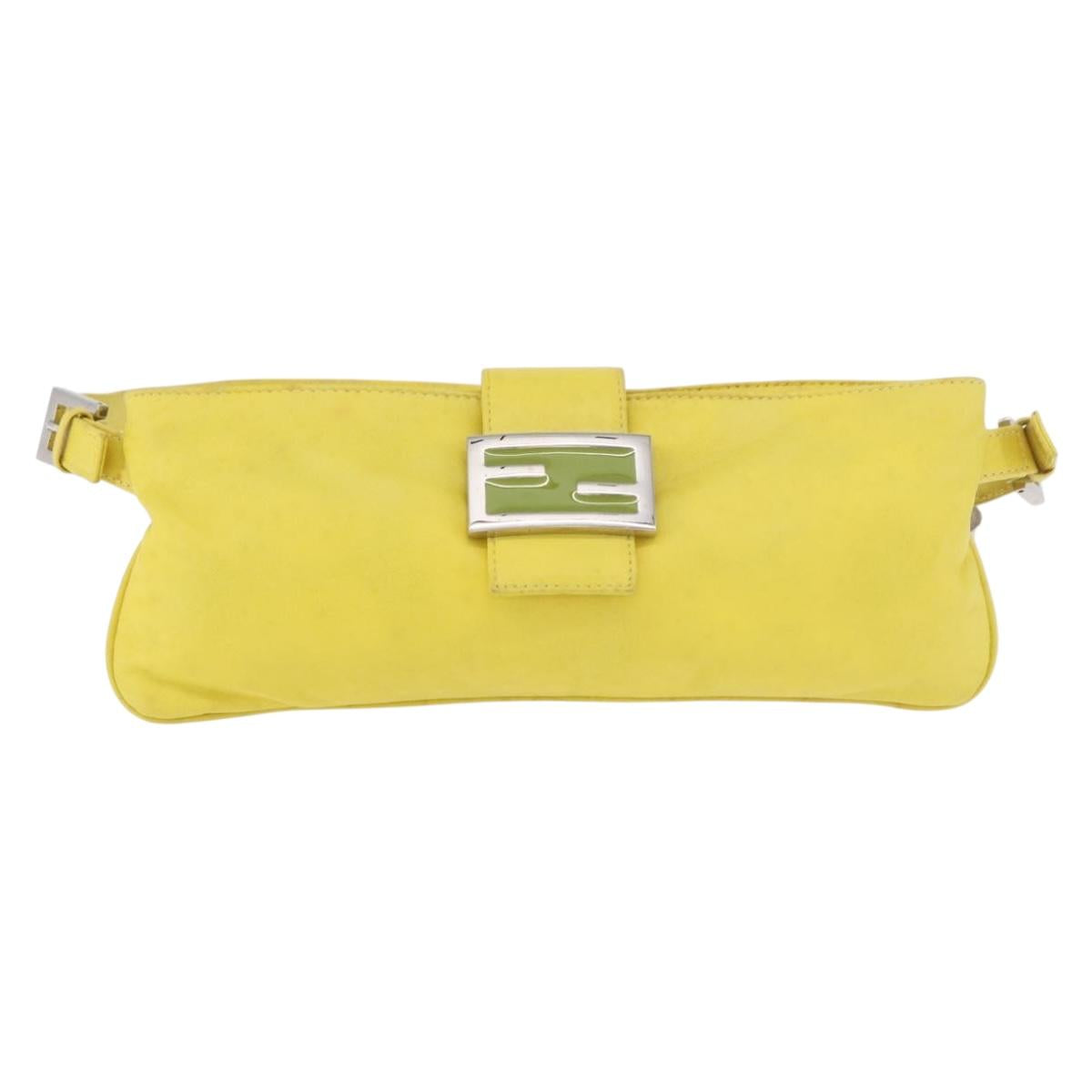 FENDI Mamma Baguette Shoulder Bag Leather Yellow Silver Auth 185657