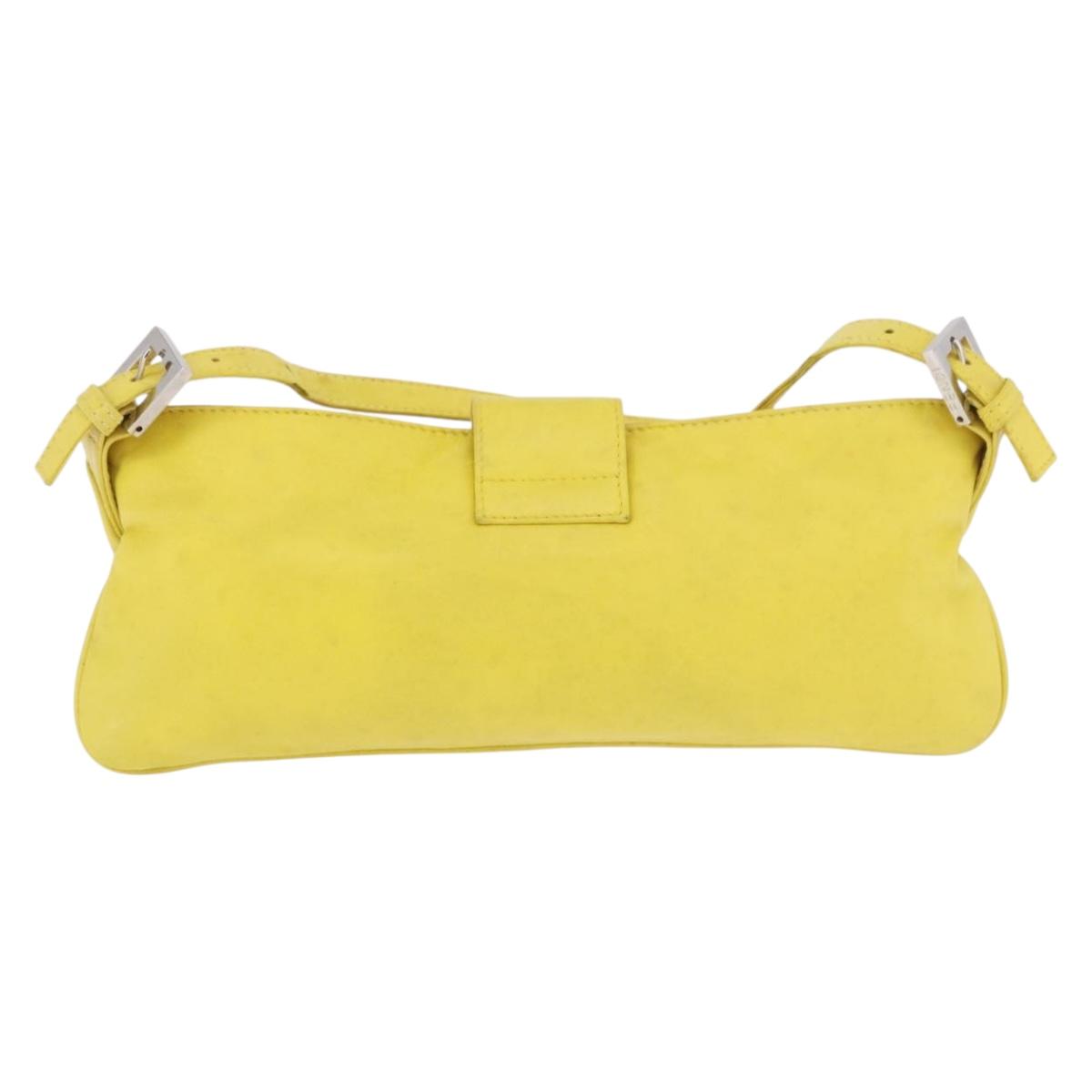 FENDI Mamma Baguette Shoulder Bag Leather Yellow Silver Auth 185657