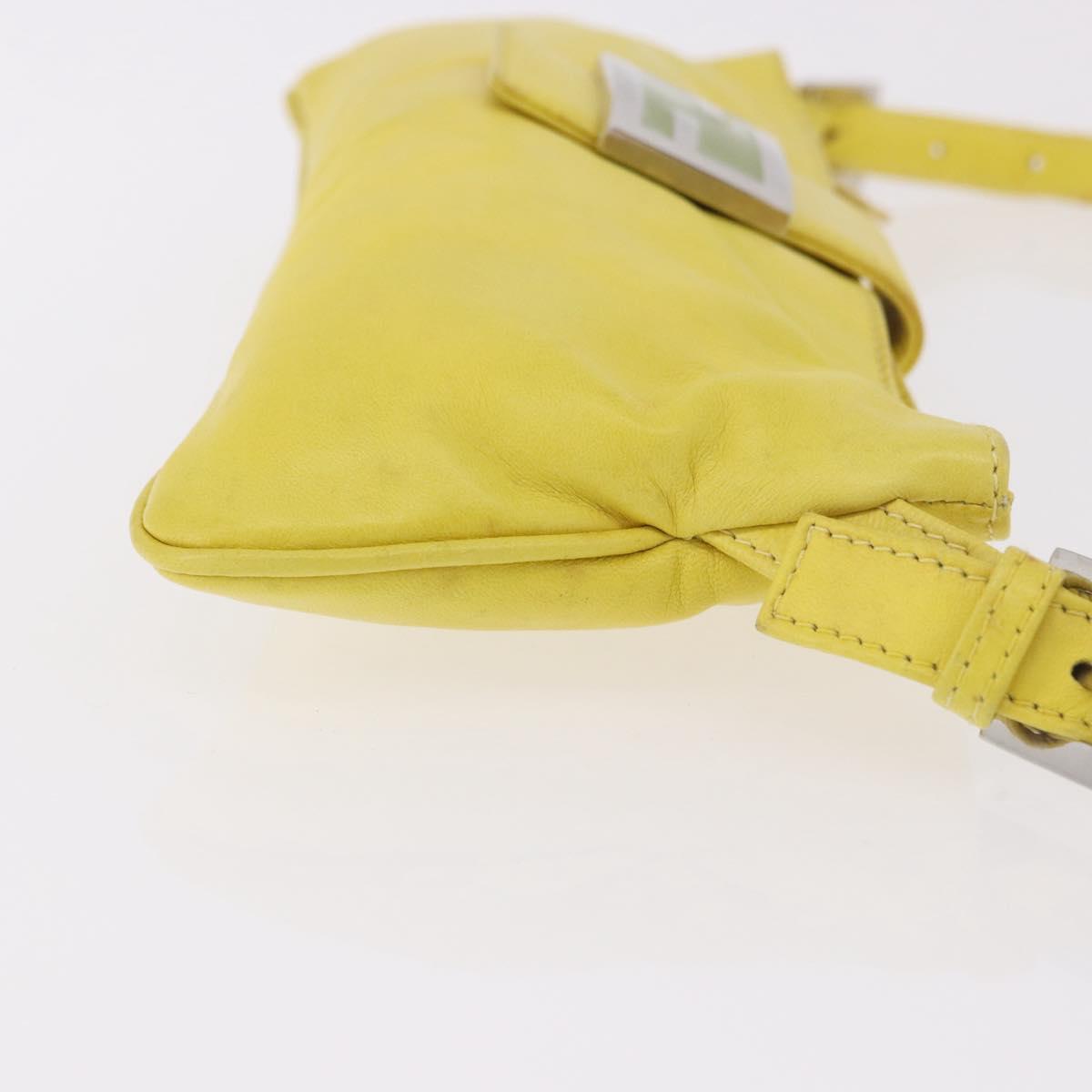 FENDI Mamma Baguette Shoulder Bag Leather Yellow Silver Auth 185657