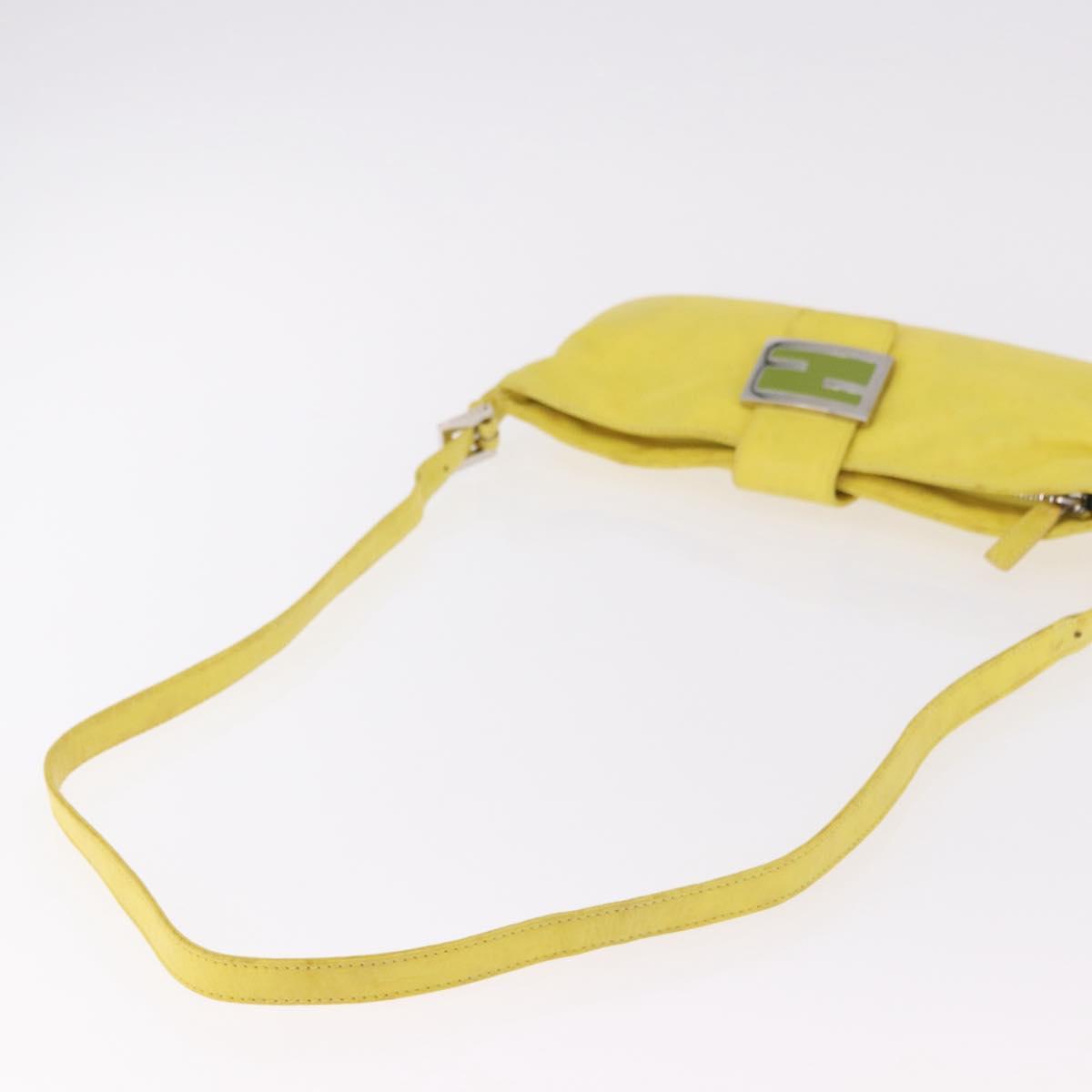 FENDI Mamma Baguette Shoulder Bag Leather Yellow Silver Auth 185657