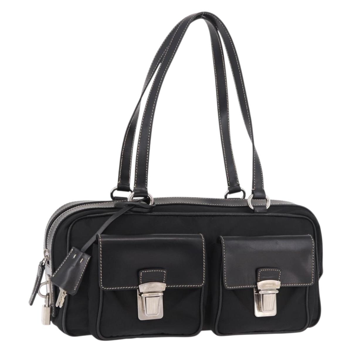 PRADA Shoulder Bag Nylon Black Silver Auth 185658SAM