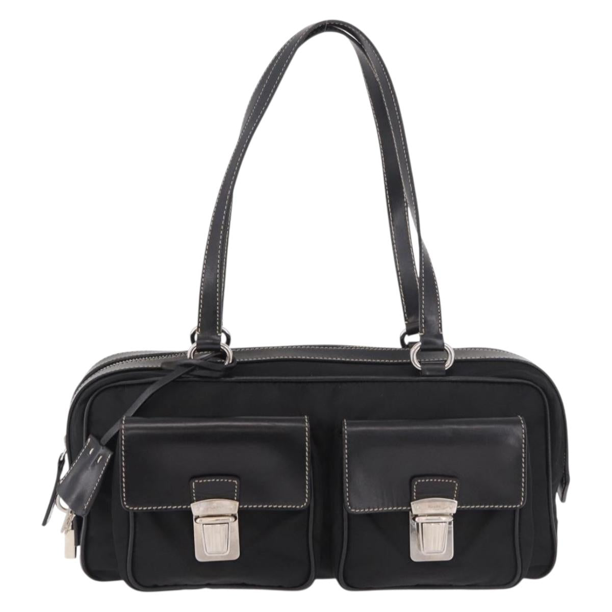 PRADA Shoulder Bag Nylon Black Silver Auth 185658SAM