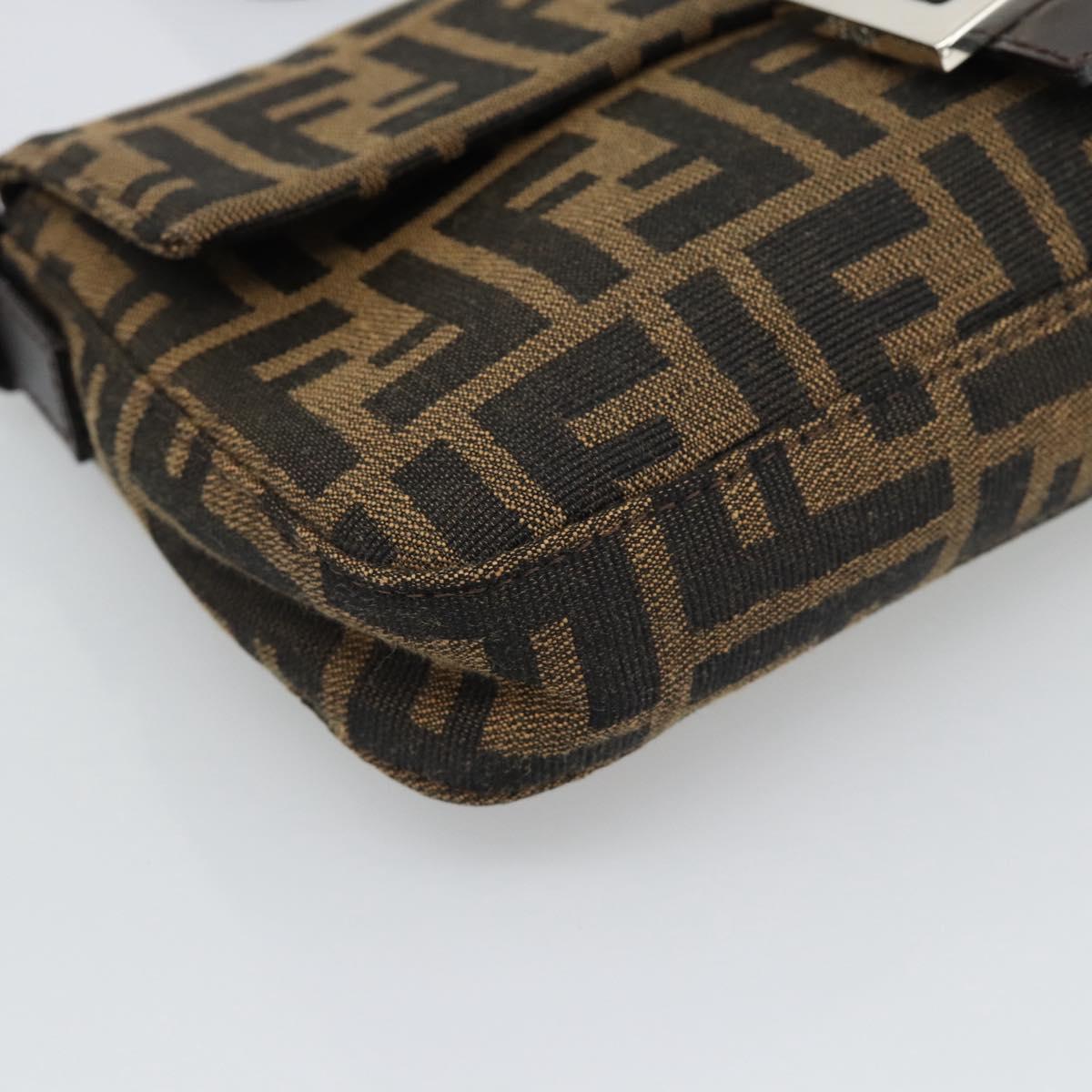 FENDI Zucca Canvas Mamma Baguette Shoulder Bag Black Brown Auth 185659SAM