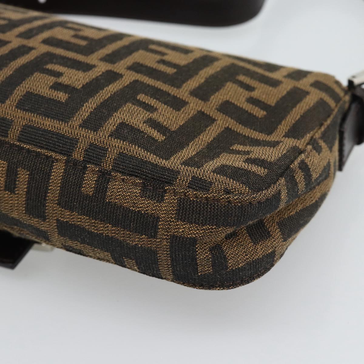 FENDI Zucca Canvas Mamma Baguette Shoulder Bag Black Brown Auth 185659SAM