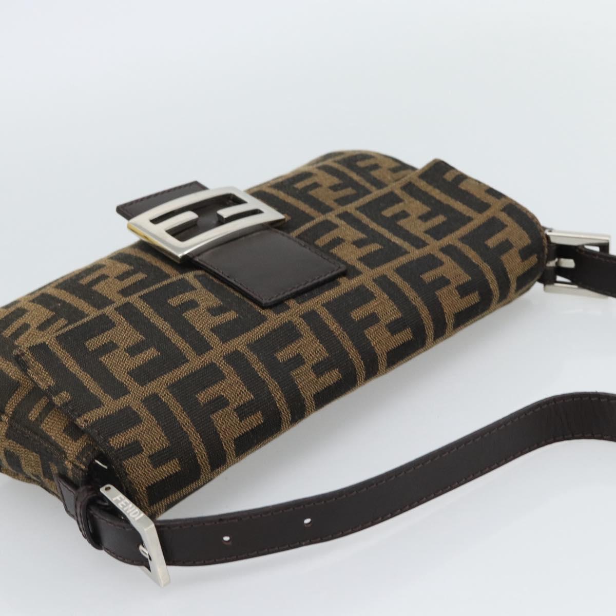 FENDI Zucca Canvas Mamma Baguette Shoulder Bag Black Brown Auth 185659SAM