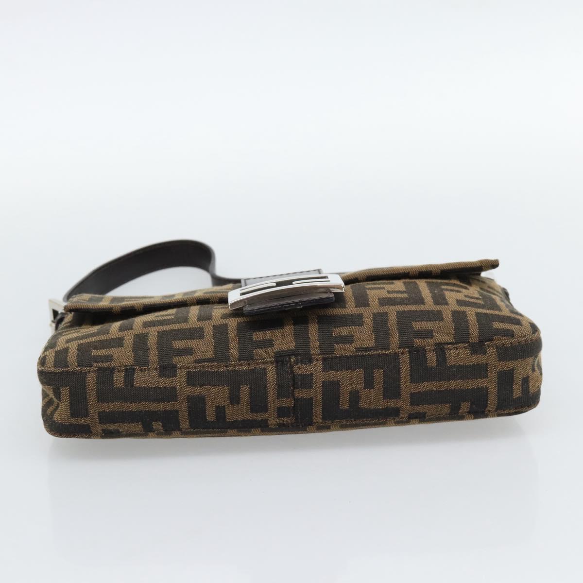 FENDI Zucca Canvas Mamma Baguette Shoulder Bag Black Brown Auth 185659SAM