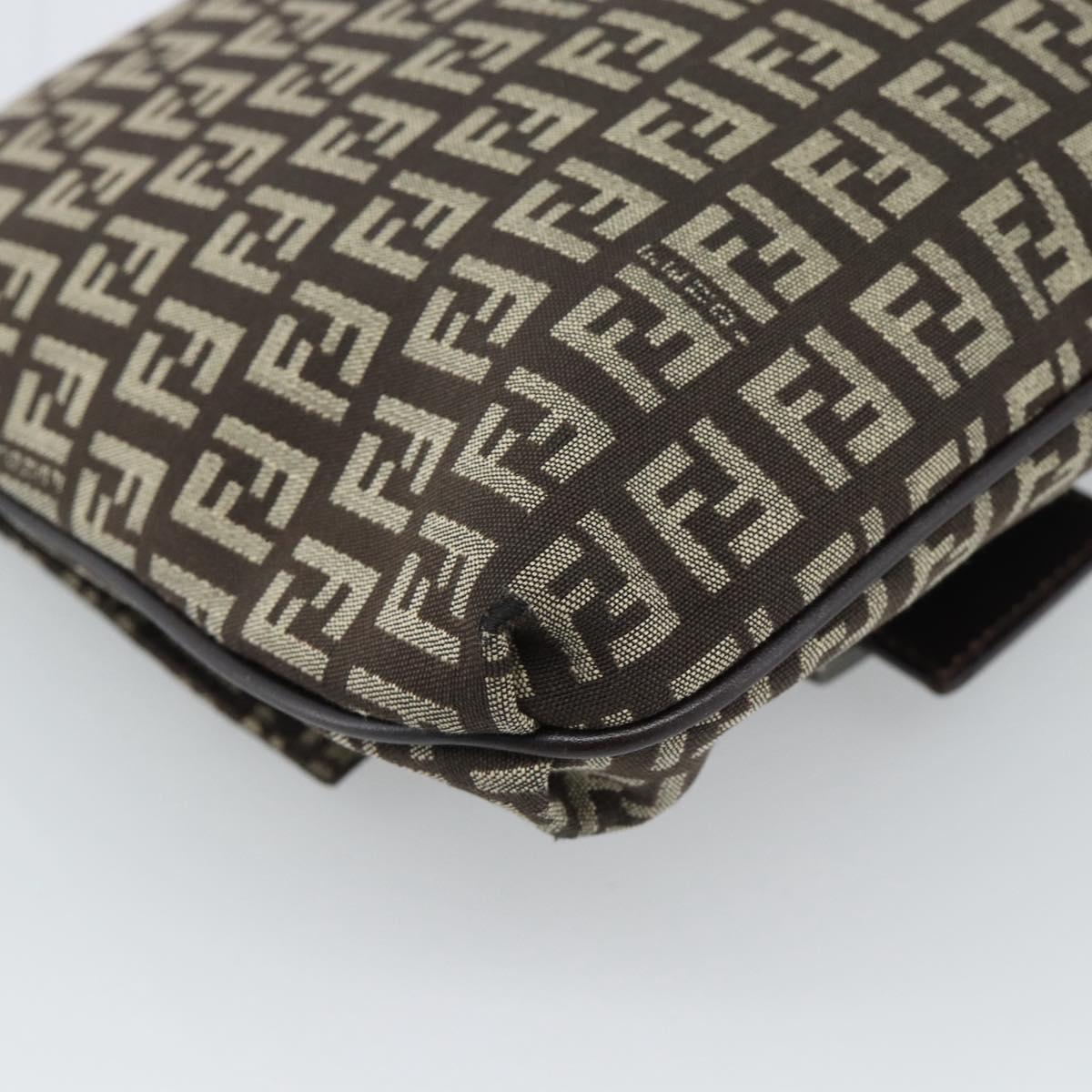 FENDI Zucchino Canvas Shoulder Bag Brown Silver Auth 185660