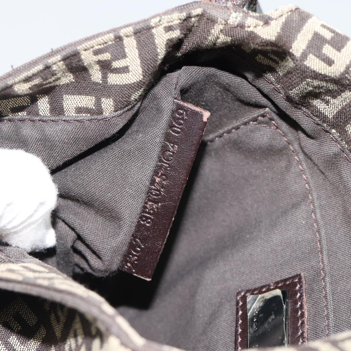 FENDI Zucchino Canvas Shoulder Bag Brown Silver Auth 185660