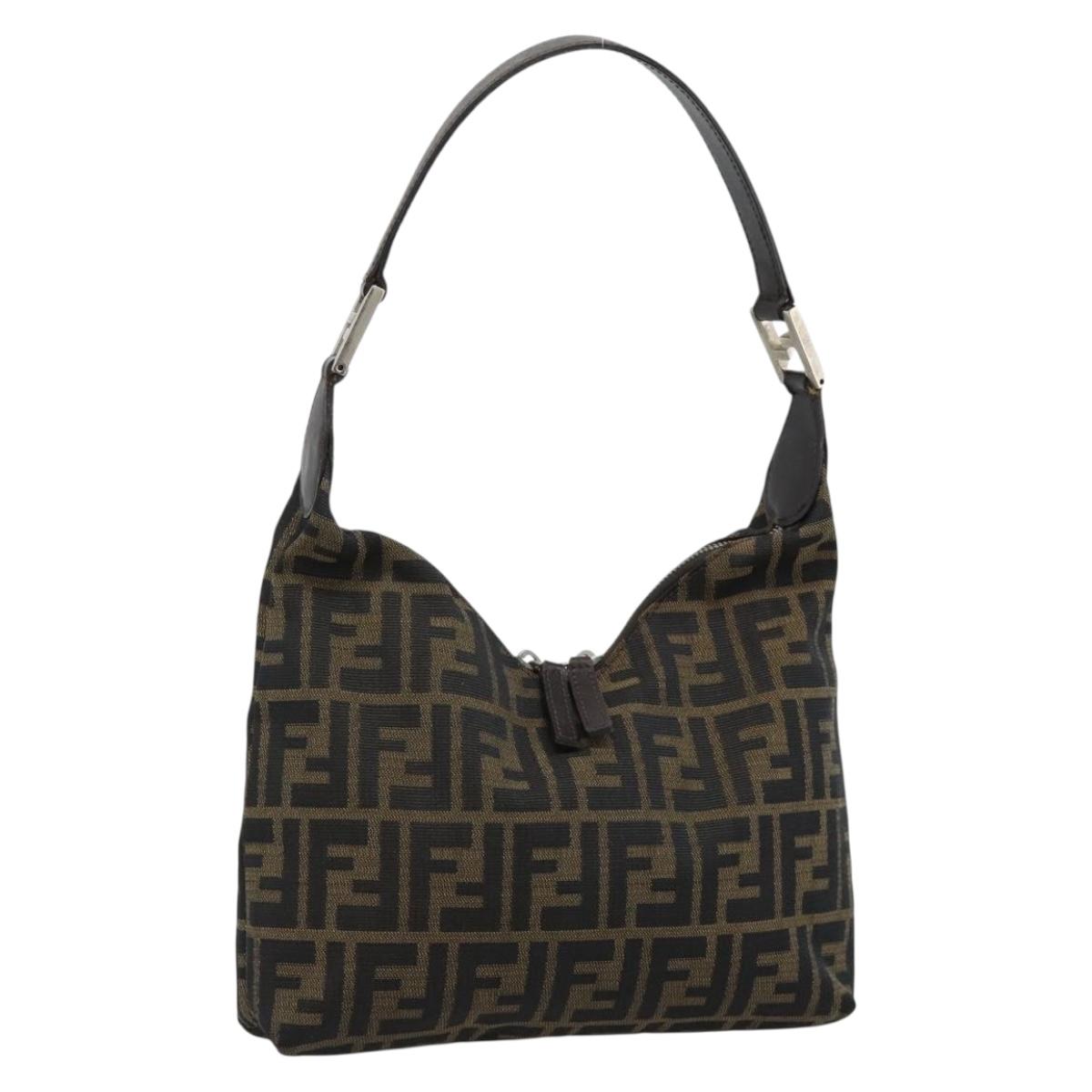FENDI Zucca Canvas Shoulder Bag Black Brown Auth 185661V