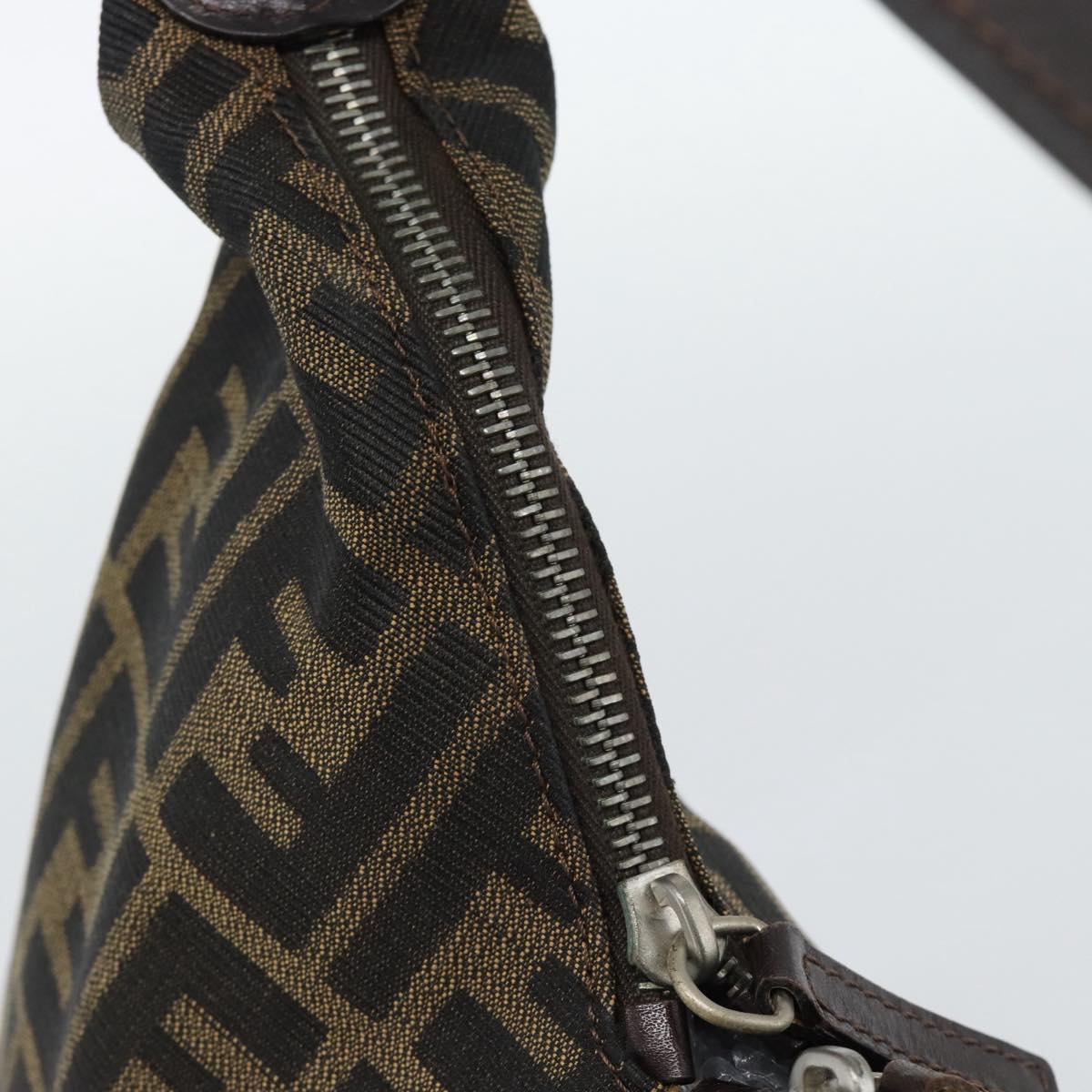 FENDI Zucca Canvas Shoulder Bag Black Brown Auth 185661V
