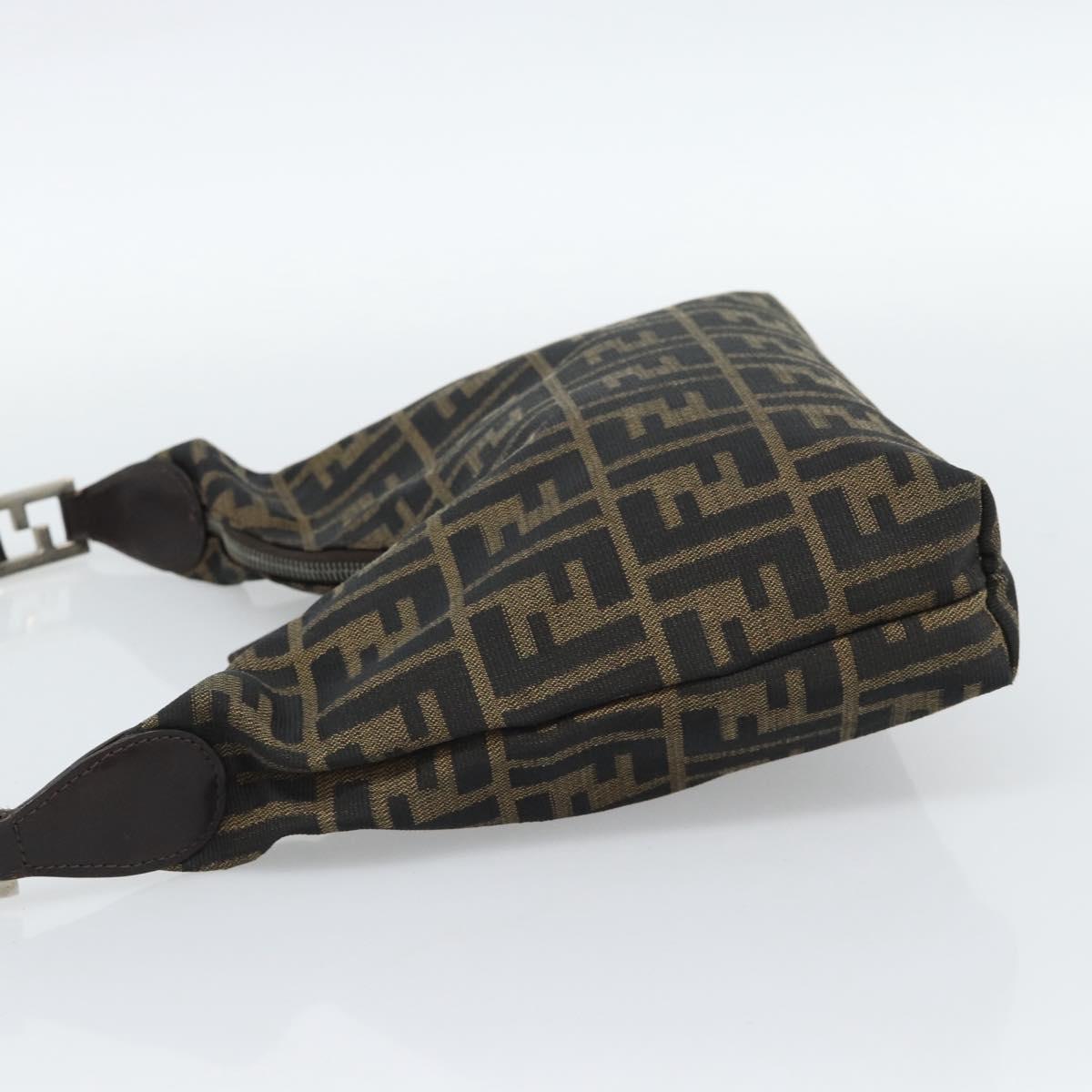 FENDI Zucca Canvas Shoulder Bag Black Brown Auth 185661V