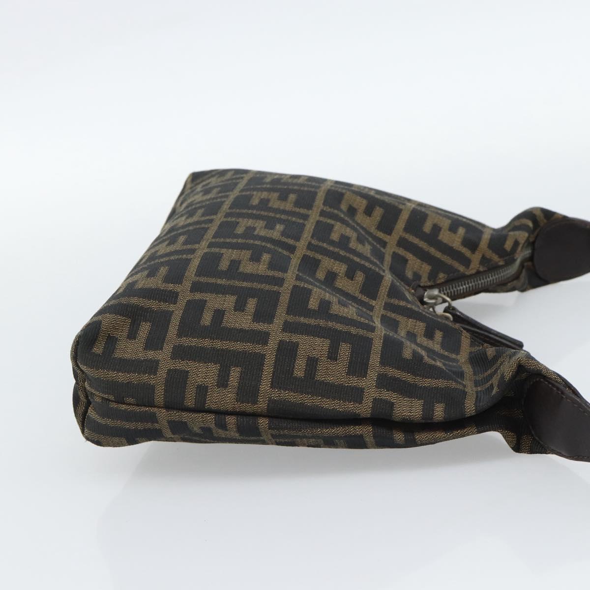 FENDI Zucca Canvas Shoulder Bag Black Brown Auth 185661V