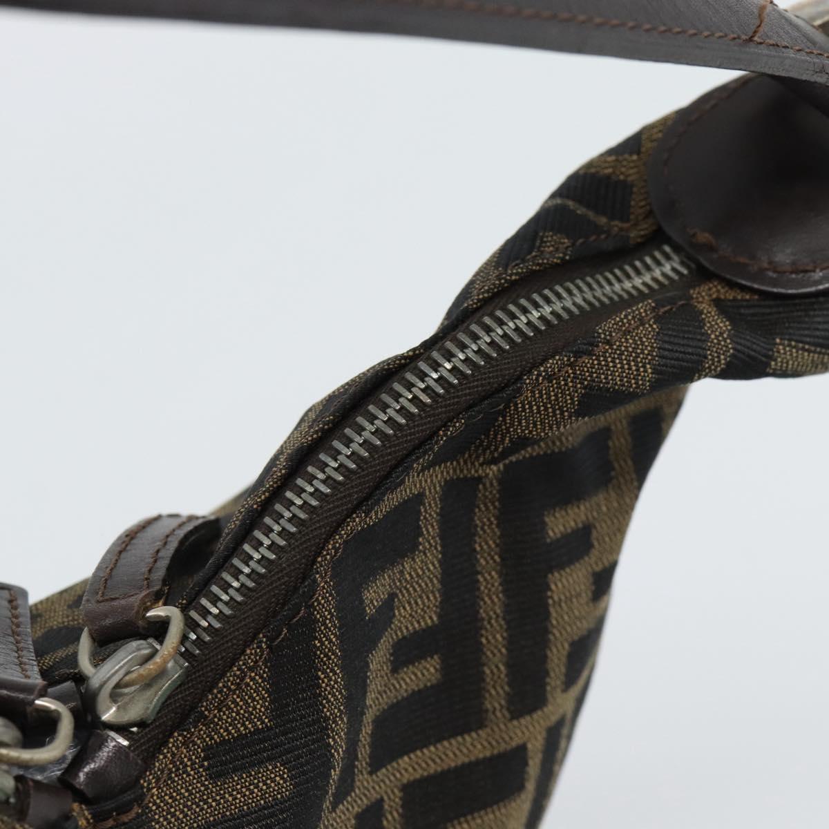 FENDI Zucca Canvas Shoulder Bag Black Brown Auth 185661V