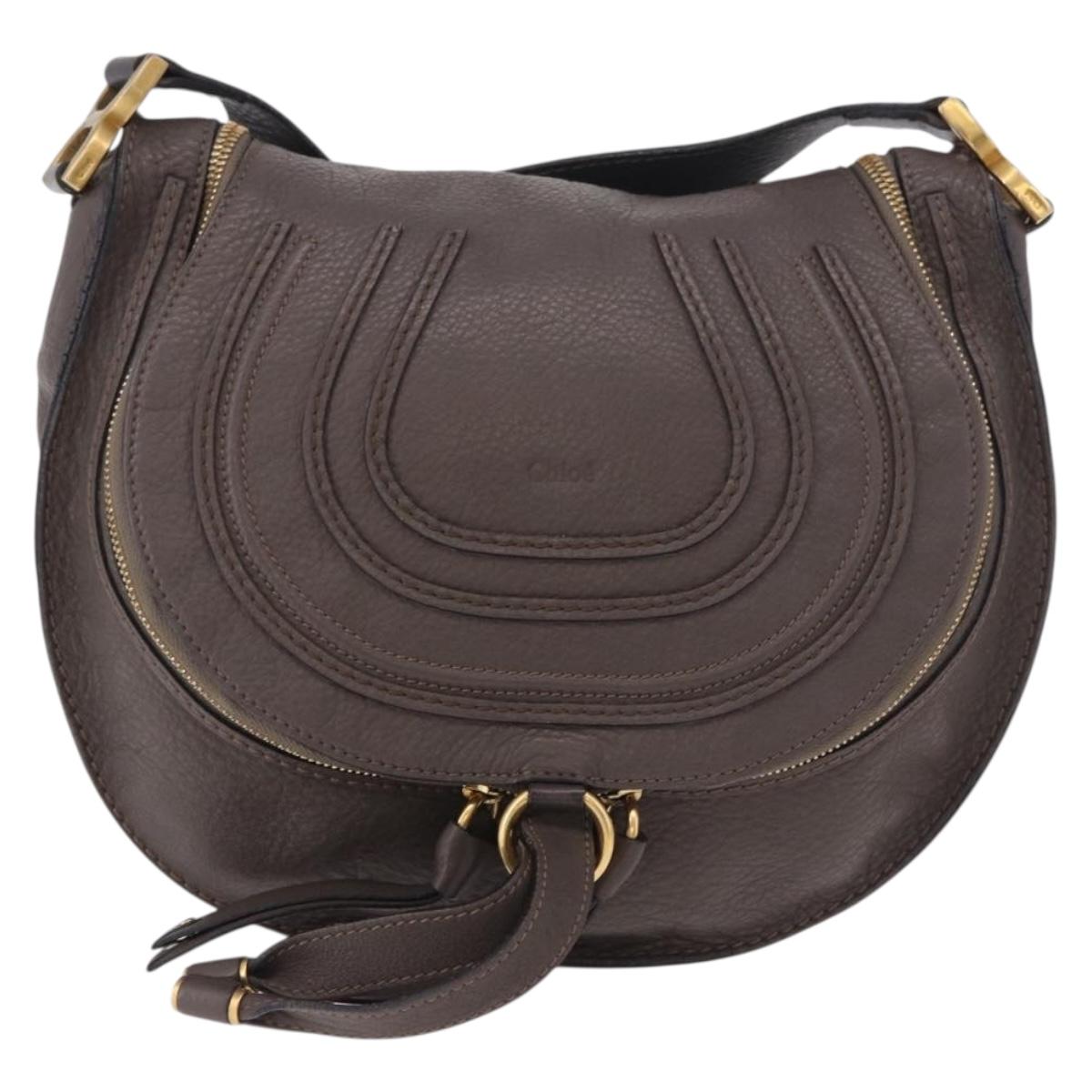 Chloe Marcie Shoulder Bag Leather Brown Gold Auth 185662V