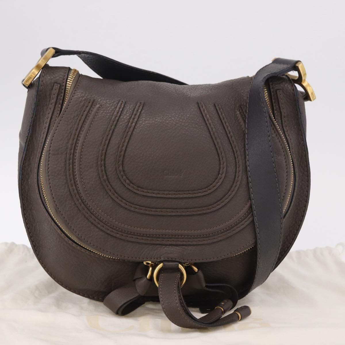 Chloe Marcie Shoulder Bag Leather Brown Gold Auth 185662V