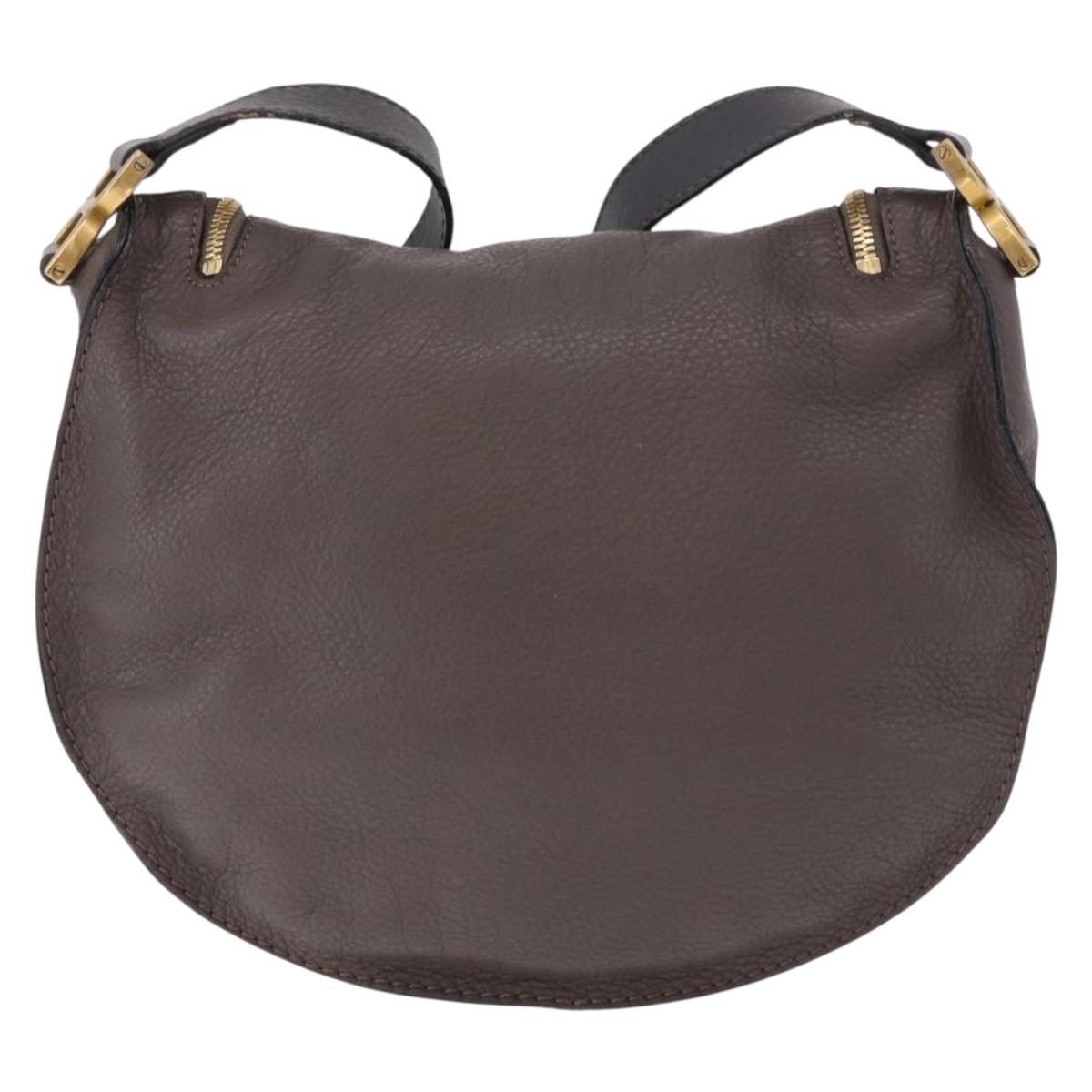 Chloe Marcie Shoulder Bag Leather Brown Gold Auth 185662V