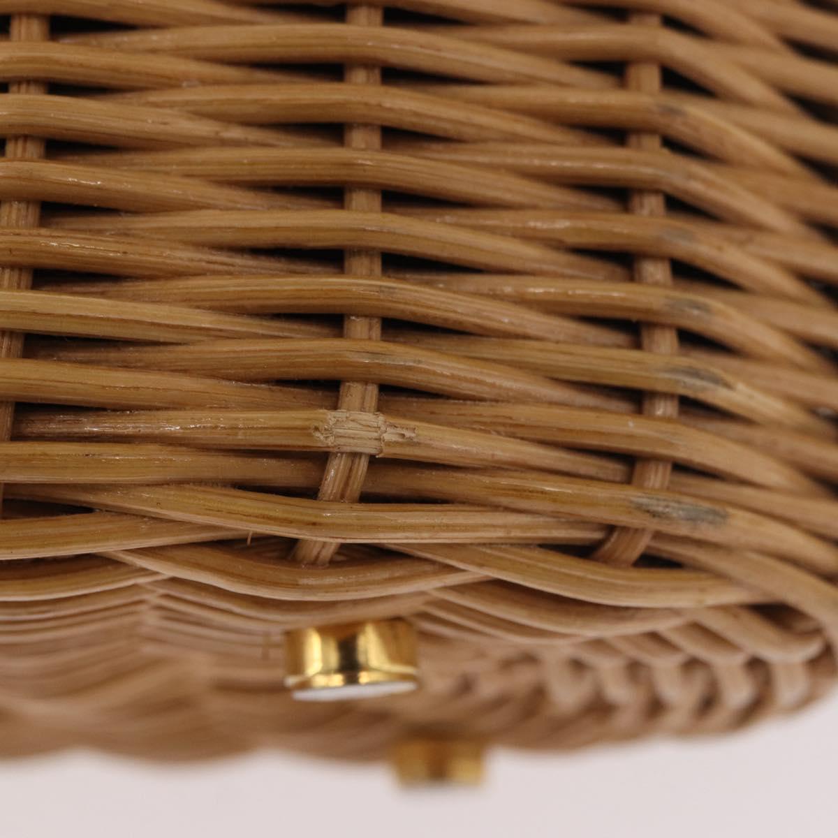 Salvatore Ferragamo Gancini Basket Bag Hand Bag Rattan Brown Gold Auth 185663V