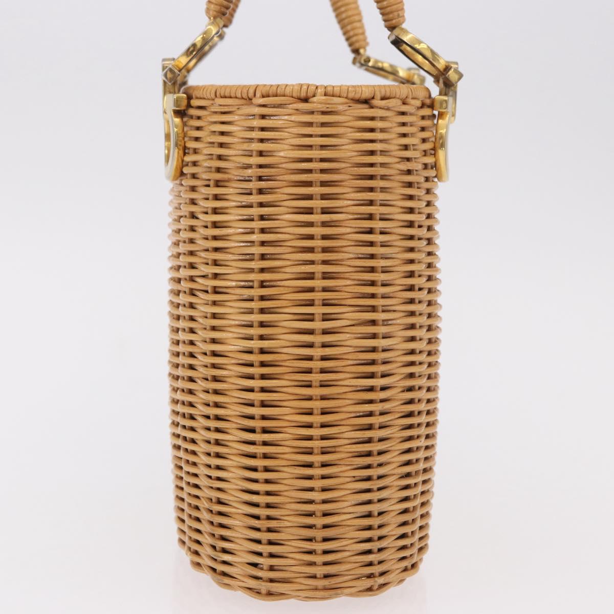 Salvatore Ferragamo Gancini Basket Bag Hand Bag Rattan Brown Gold Auth 185663V
