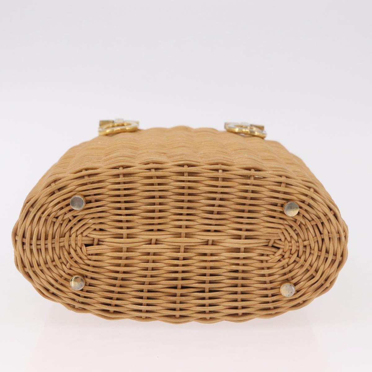 Salvatore Ferragamo Gancini Basket Bag Hand Bag Rattan Brown Gold Auth 185663V