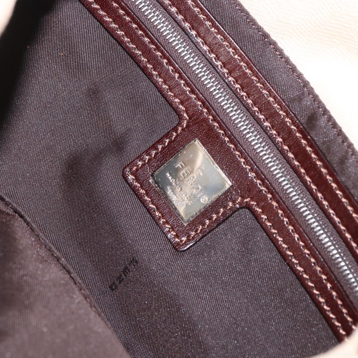 FENDI Zucca Canvas Mamma Baguette Shoulder Bag Beige Silver Auth 185664A