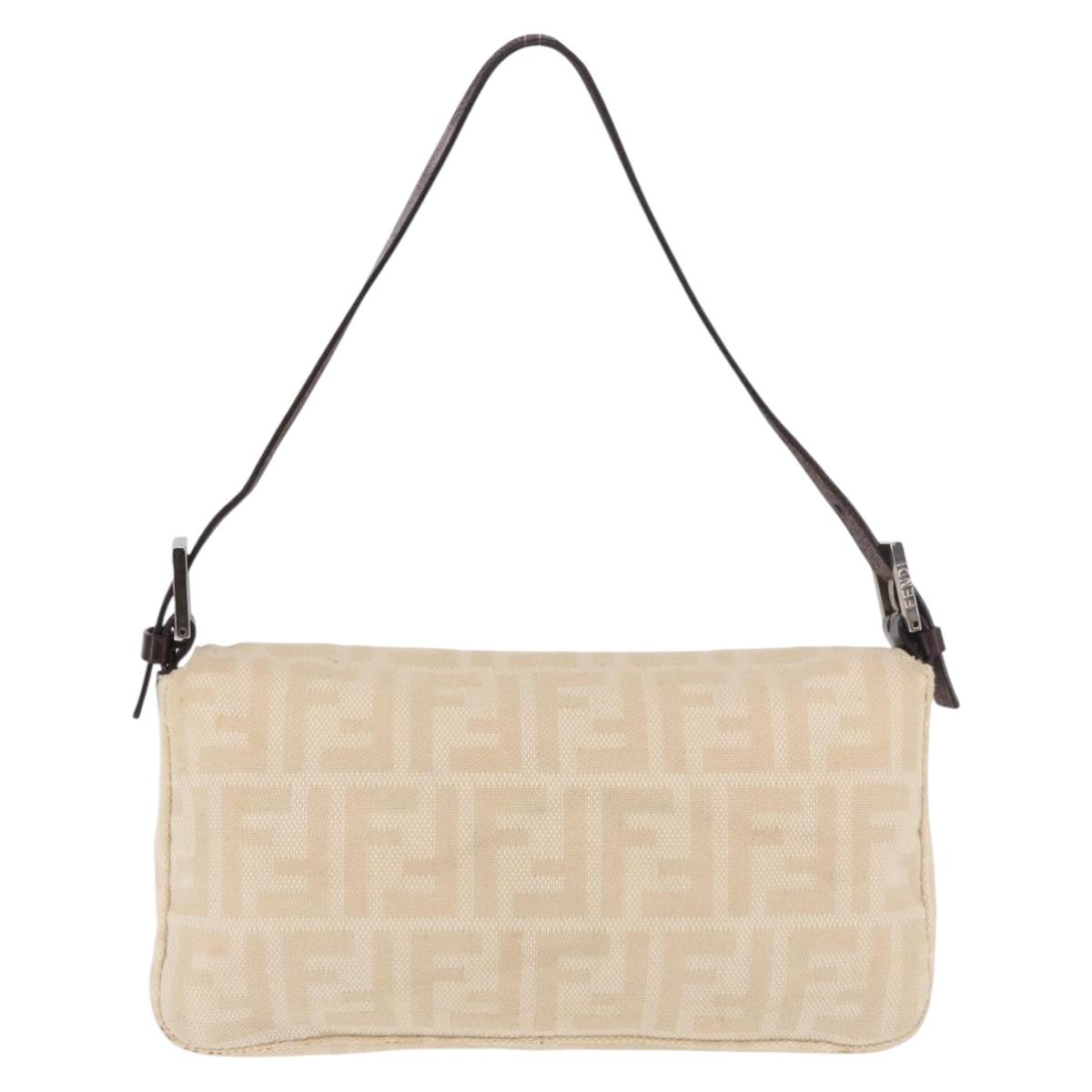FENDI Zucca Canvas Mamma Baguette Shoulder Bag Beige Silver Auth 185664A