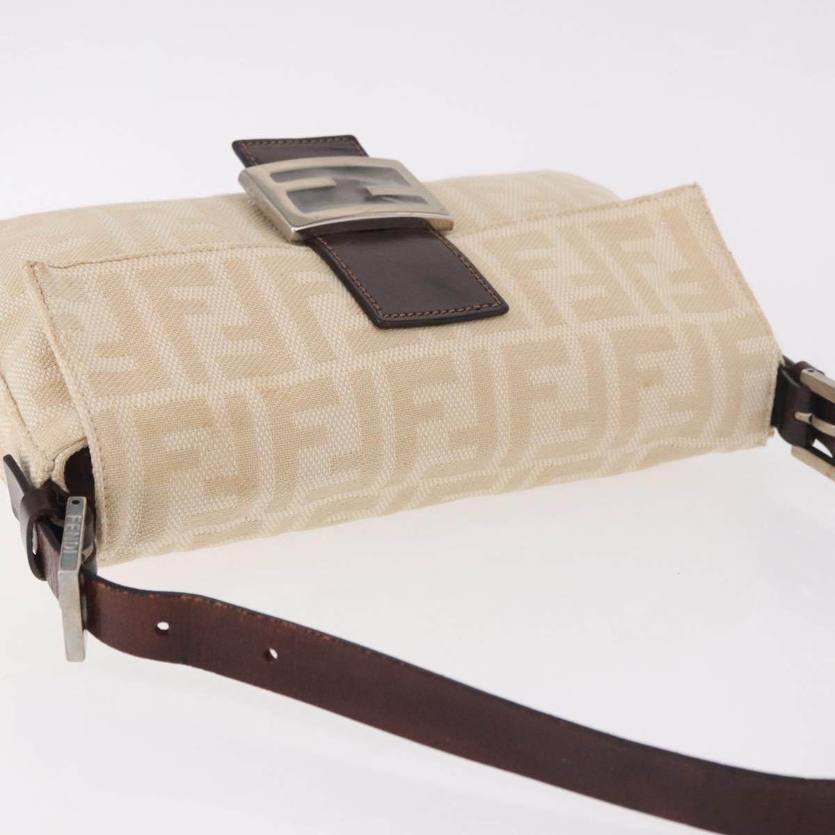 FENDI Zucca Canvas Mamma Baguette Shoulder Bag Beige Silver Auth 185664A