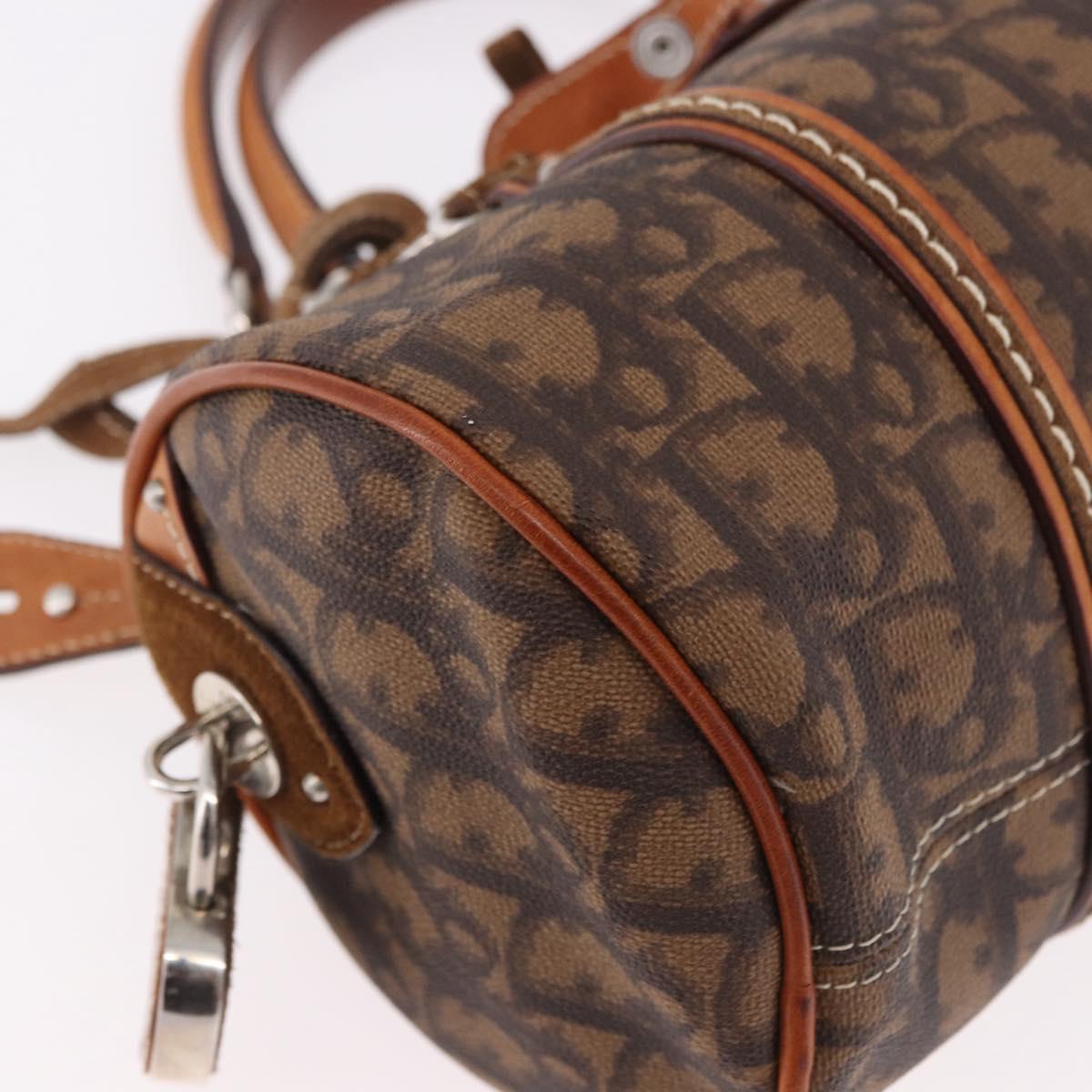 Christian Dior Trotter Canvas Romantic Chain Bag PVC Brown Silver Auth 185666SAM