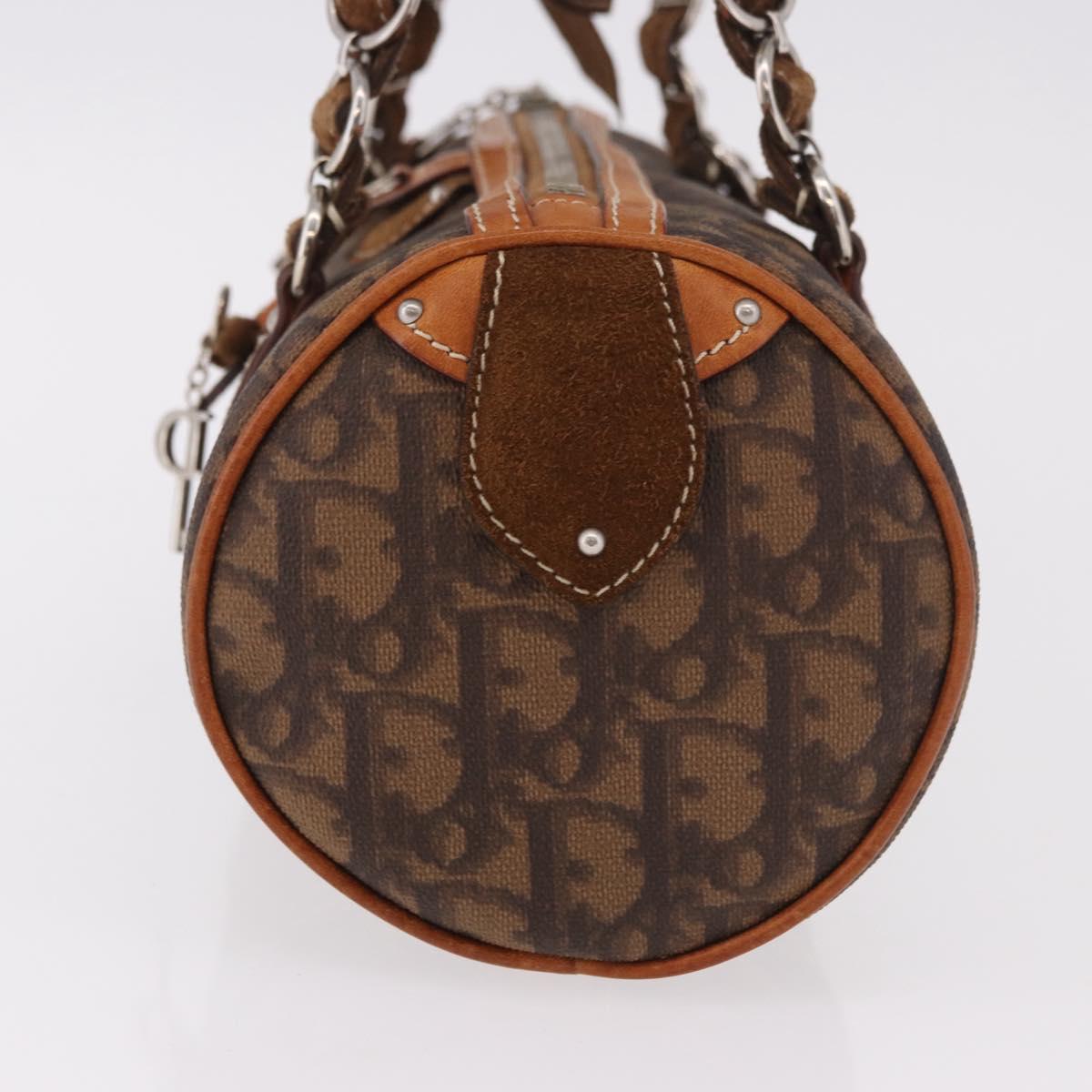 Christian Dior Trotter Canvas Romantic Chain Bag PVC Brown Silver Auth 185666SAM