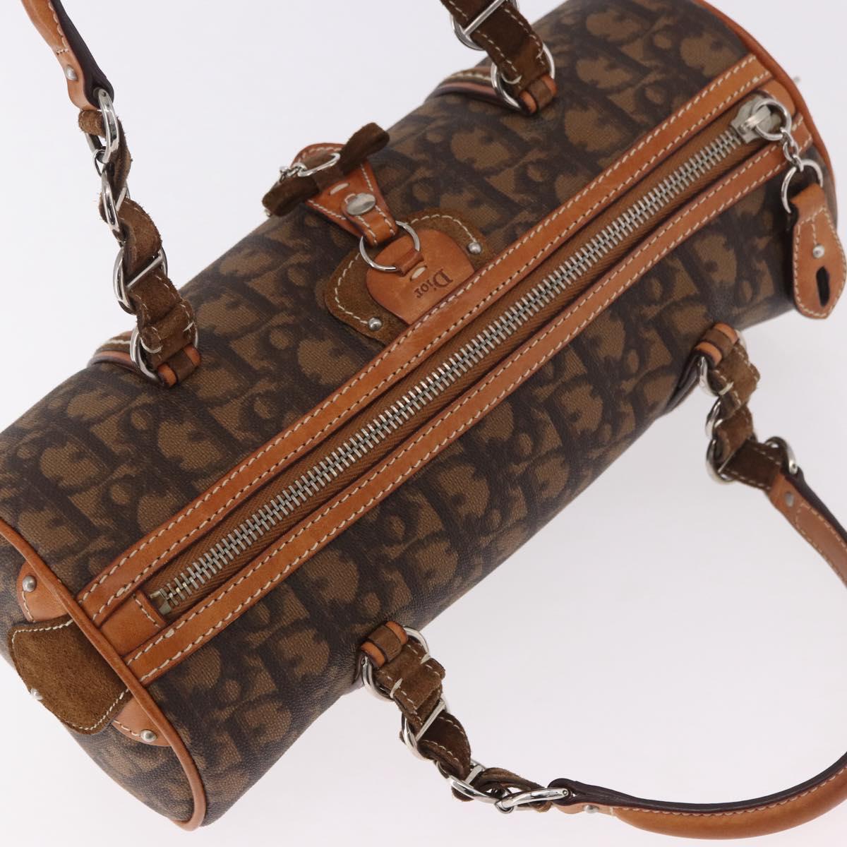Christian Dior Trotter Canvas Romantic Chain Bag PVC Brown Silver Auth 185666SAM