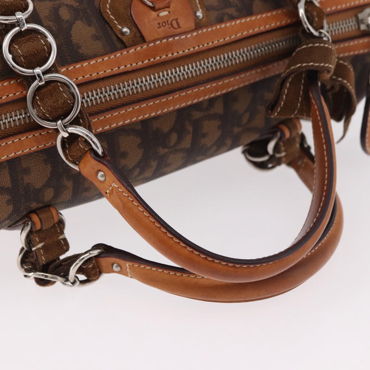 Christian Dior Trotter Canvas Romantic Chain Bag PVC Brown Silver Auth 185666SAM