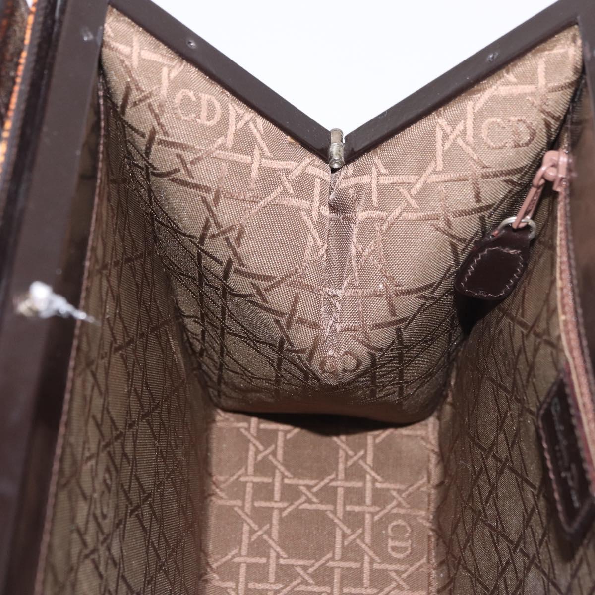 Christian Dior Hand Bag Leather Brown Silver Auth 185670V