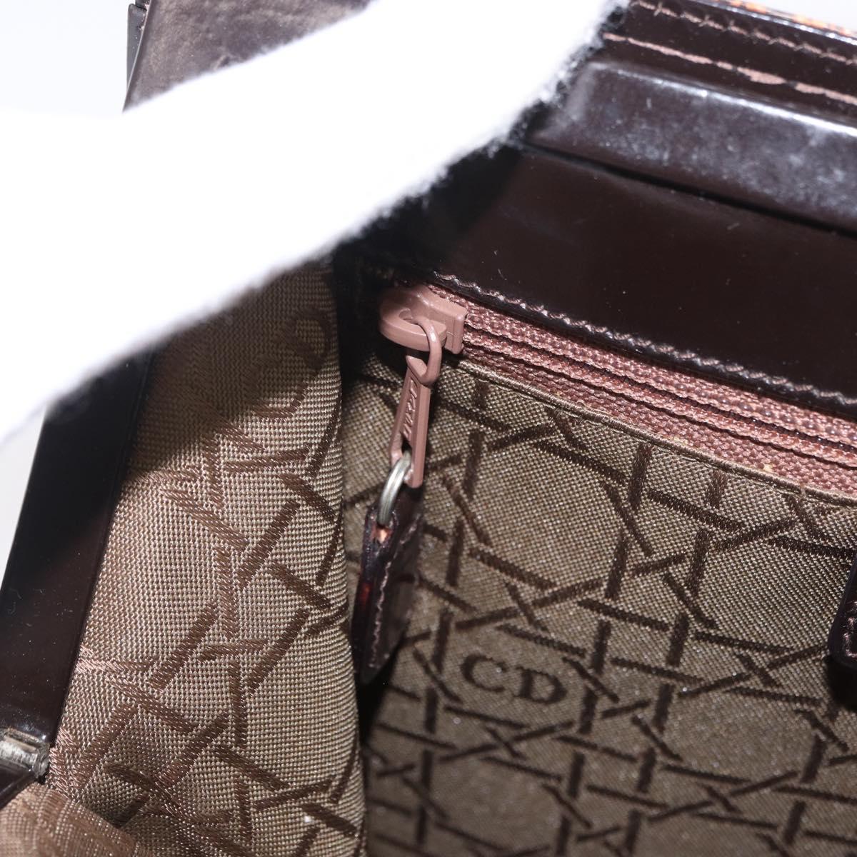 Christian Dior Hand Bag Leather Brown Silver Auth 185670V