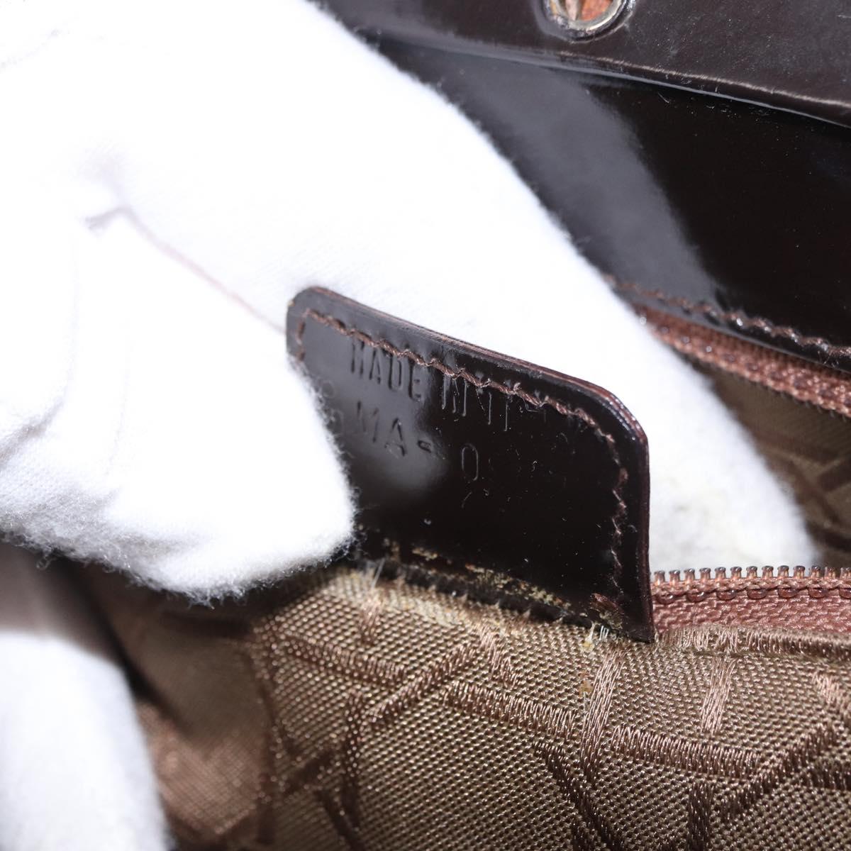 Christian Dior Hand Bag Leather Brown Silver Auth 185670V