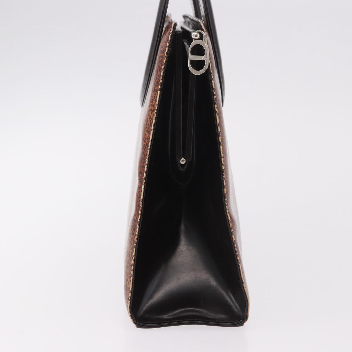 Christian Dior Hand Bag Leather Brown Silver Auth 185670V