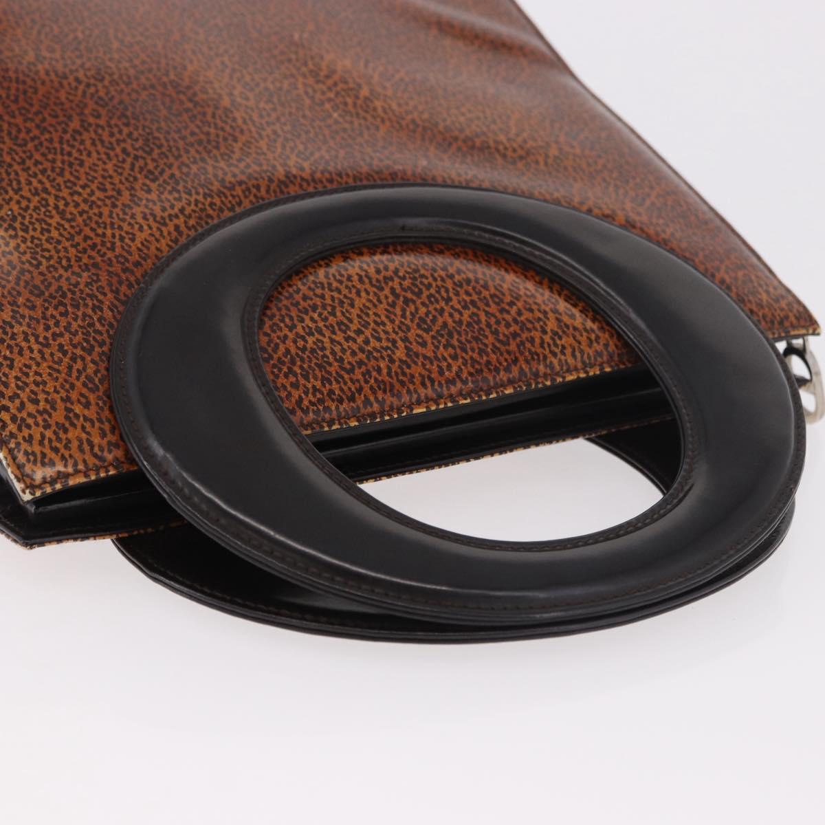 Christian Dior Hand Bag Leather Brown Silver Auth 185670V