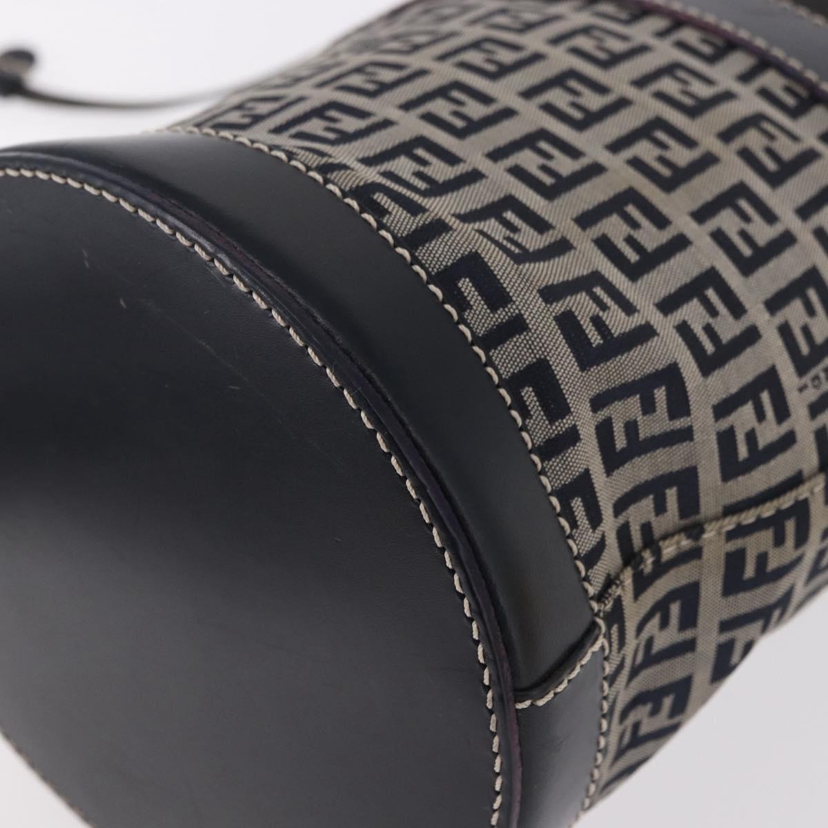 FENDI Zucchino Canvas Purse Shoulder Bag Navy Silver Auth 185672A