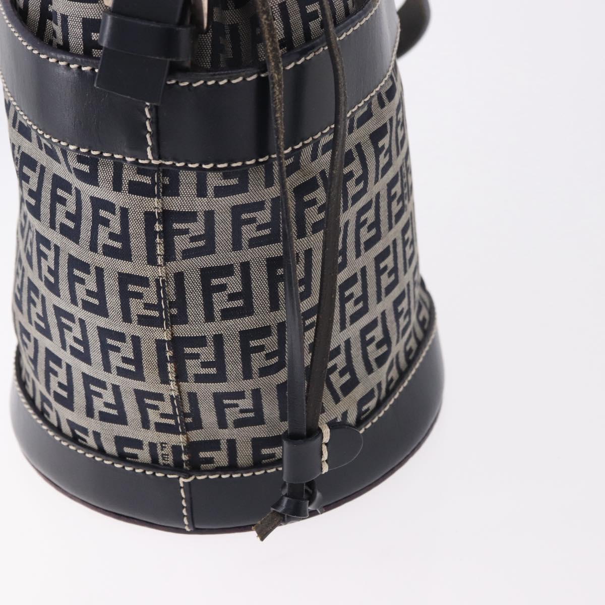 FENDI Zucchino Canvas Purse Shoulder Bag Navy Silver Auth 185672A