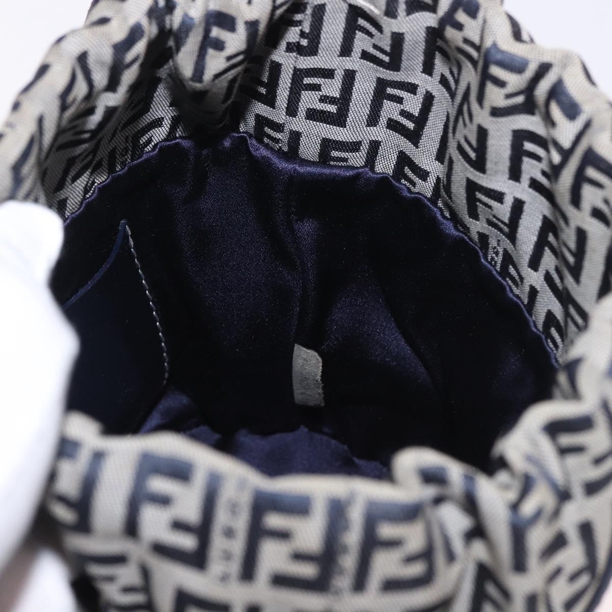 FENDI Zucchino Canvas Purse Shoulder Bag Navy Silver Auth 185672A