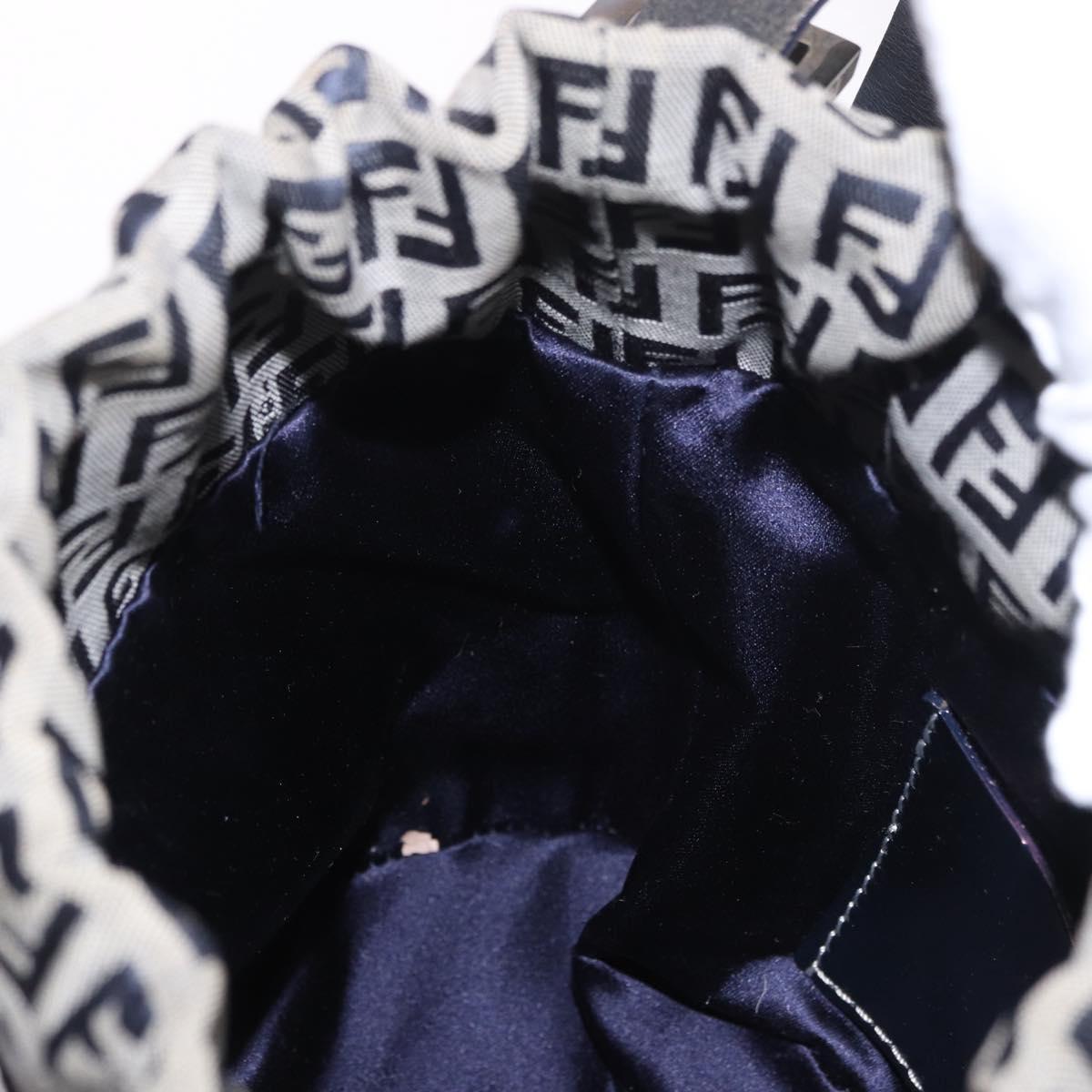 FENDI Zucchino Canvas Purse Shoulder Bag Navy Silver Auth 185672A