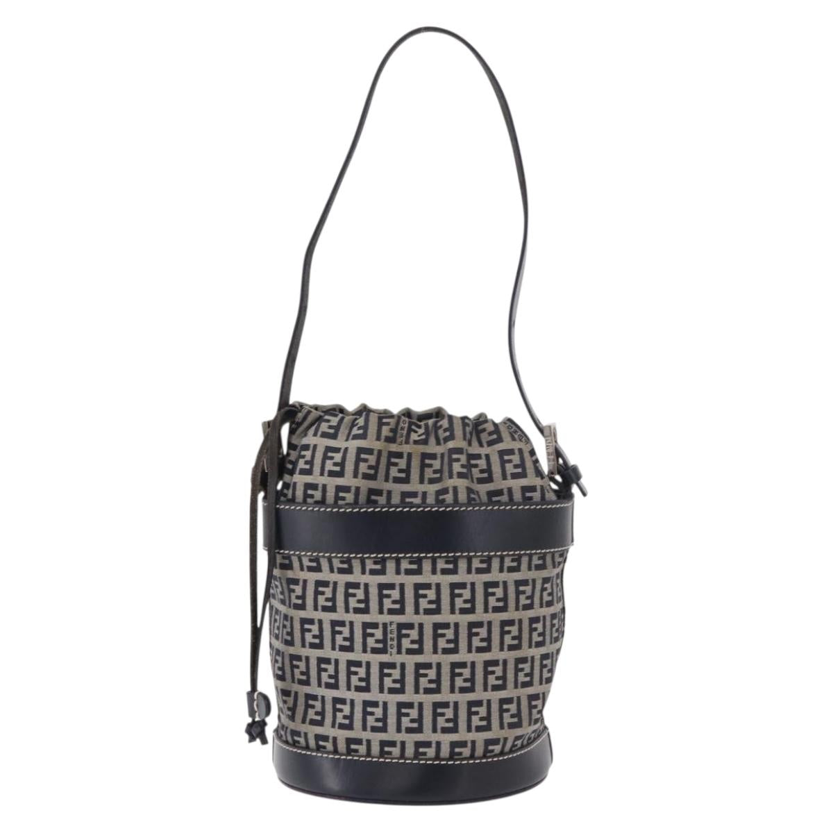 FENDI Zucchino Canvas Purse Shoulder Bag Navy Silver Auth 185672A