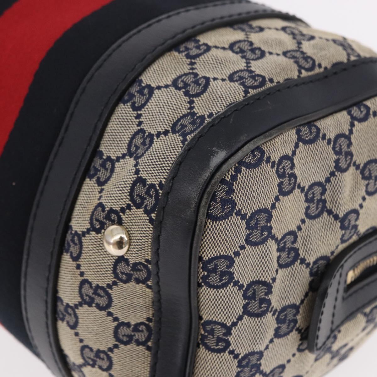 GUCCI GG Canvas Sherry Line Hand Bag Navy Gold 269876 Auth 185673A