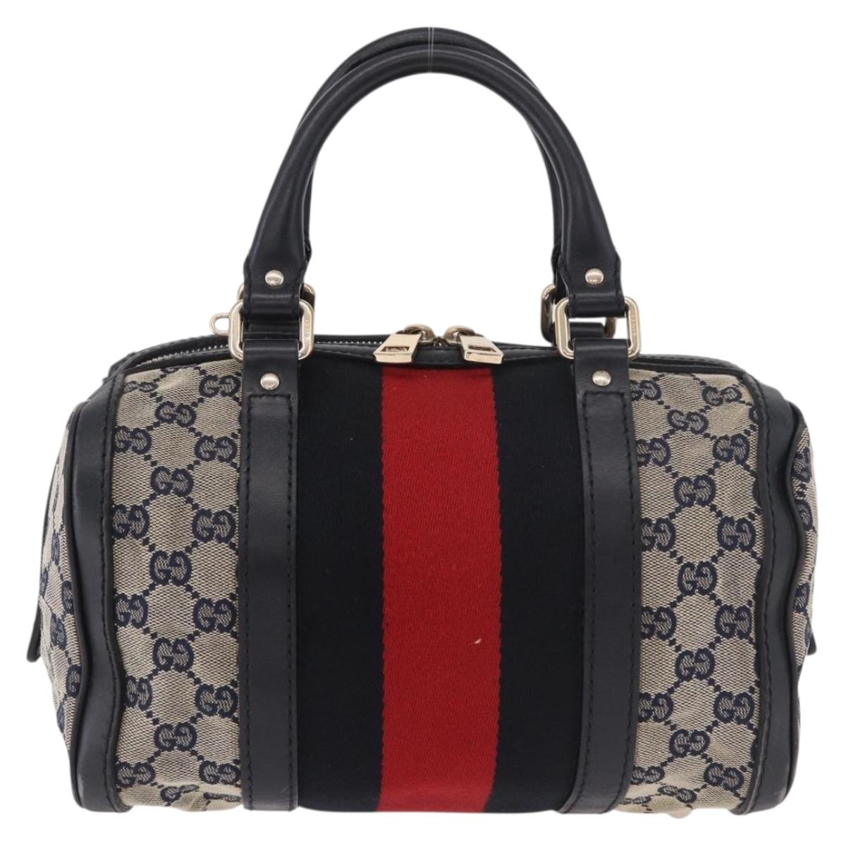 GUCCI GG Canvas Sherry Line Hand Bag Navy Gold 269876 Auth 185673A