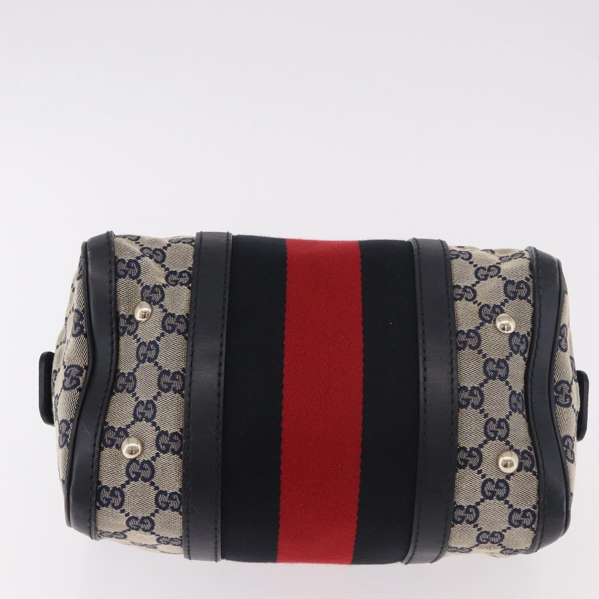 GUCCI GG Canvas Sherry Line Hand Bag Navy Gold 269876 Auth 185673A