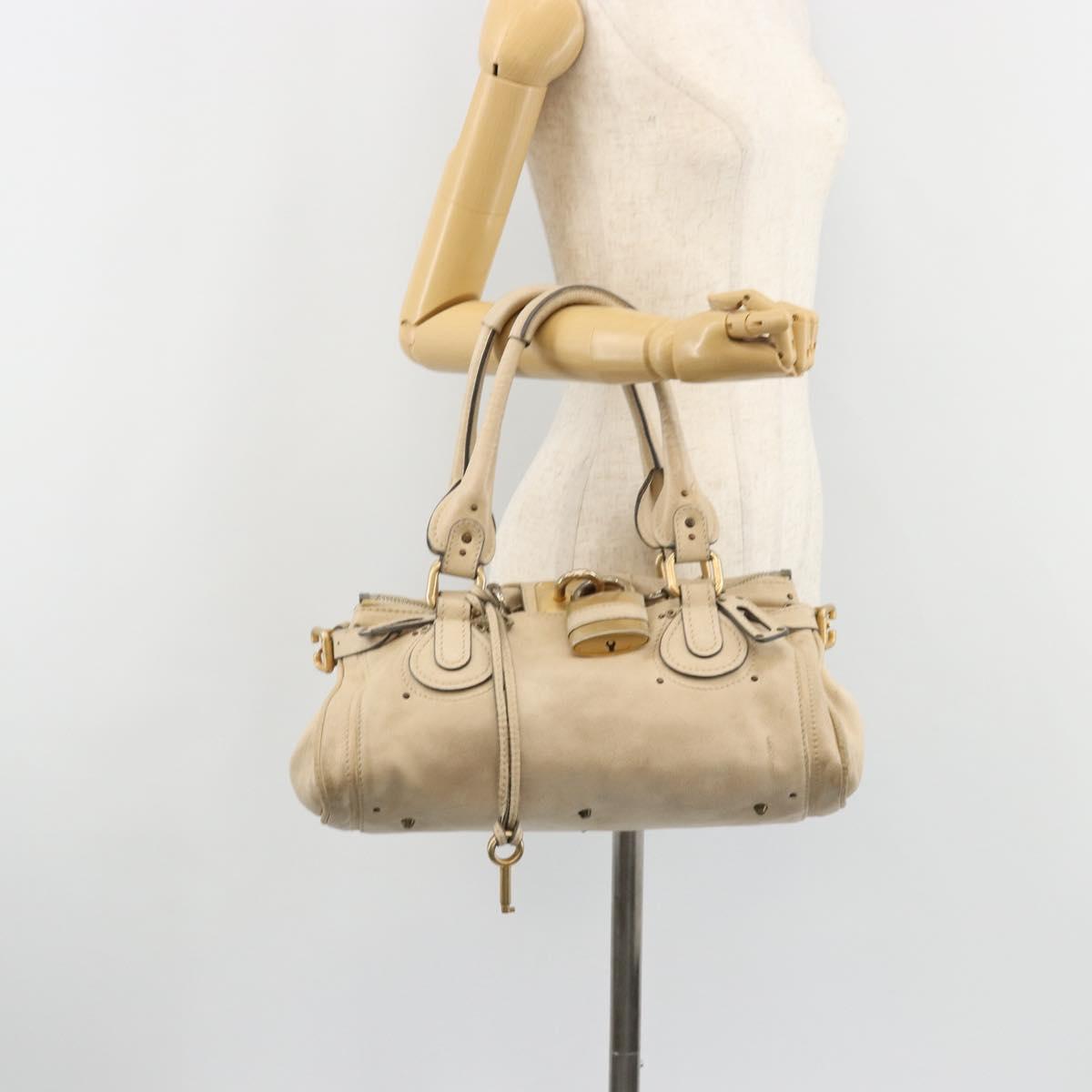 Chloe Paddington Hand Bag Leather Ivory Gold Silver Auth 185677