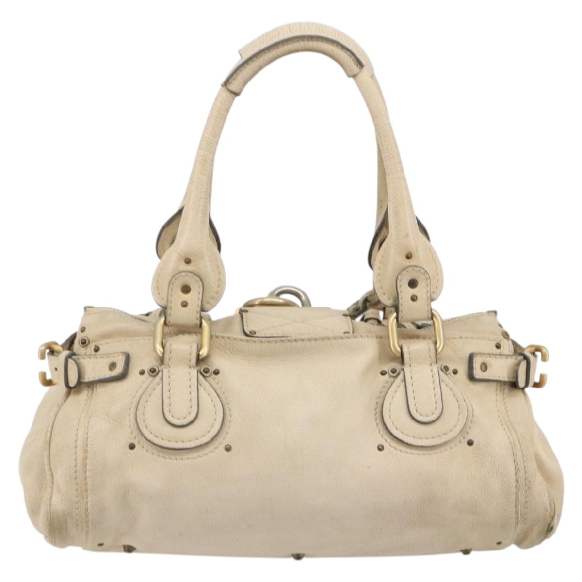 Chloe Paddington Hand Bag Leather Ivory Gold Silver Auth 185677